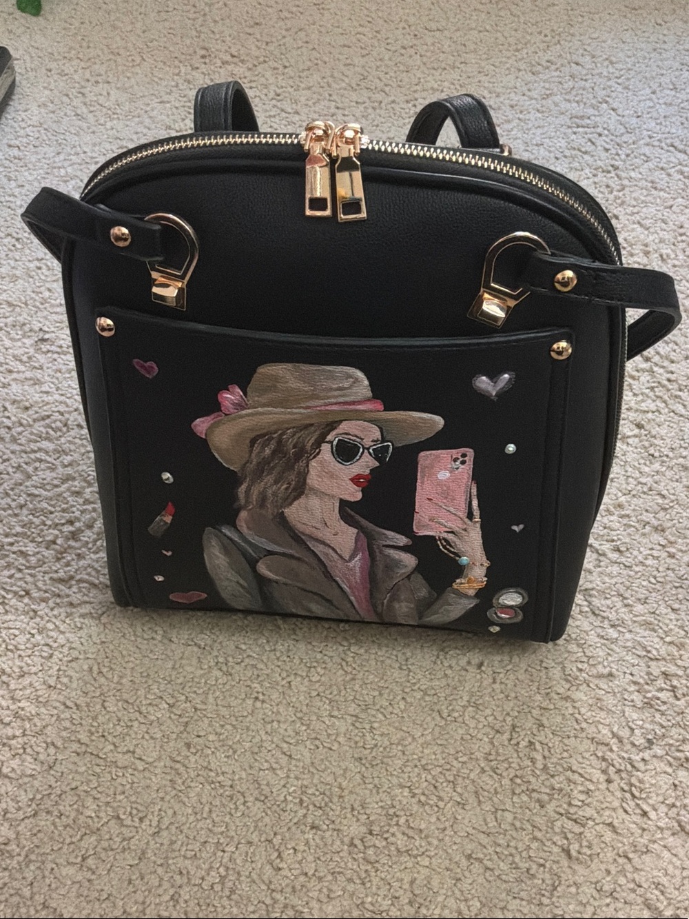 Black Hand-Painted Fashionista Crossbody Bag - Picture 11 of 16